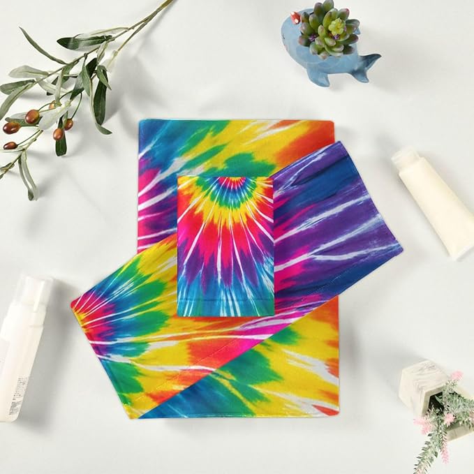 Pfrewn Tie Dye Towels Set of 3 Rainbow Hippie Colors Bathroom Towel Soft Absorbent Chic Abstract Swirl Bath Hand Towels Washcloth Guest Towel Sets Bathroom Decorations