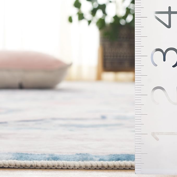 Safavieh Washable Rug Arizona Collection - 8' x 10', Ivory & Aqua, Slip Resistant & Easy to Clean, Ideal for Living Room, Bedroom, Home Office, Dining Space (ARZ324A)