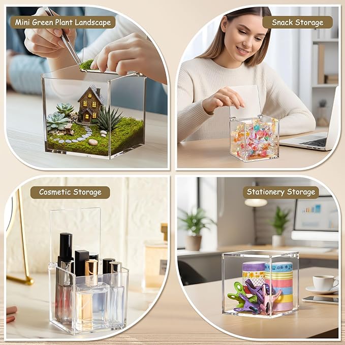 Blulu 8 Pcs Clear Acrylic Box with Lid Plastic Jewelry Mini Storage Box Mini Cube Containers for Candy and Tiny Jewelry Easter Party Favor(3.15 x 3.15 x 3.15 Inch,Flip Style)
