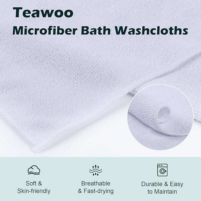 White Washcloths Bulk 50 Pack, Highly Absorbent & Quick Drying Face Towels, Premium Quality Soft Bath Towels, Multipurpose Microfiber Wash Cloths, 12x12 inches