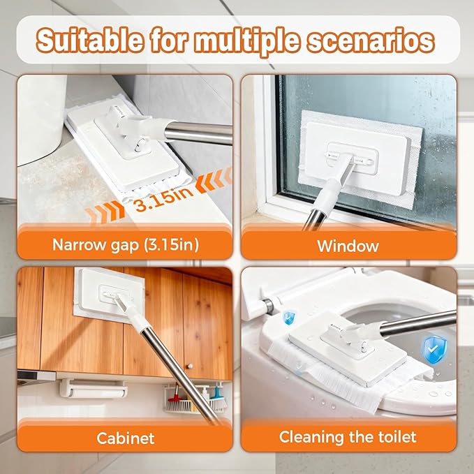 Mini Mop, Zero Touch No Wash Lazy Mop with One-Click Cloth Change, Compatible with Face Towels, Adjustable for Wet/Dry Floors, Tile, Hardwood, Corners (10 Reusable Cloths)