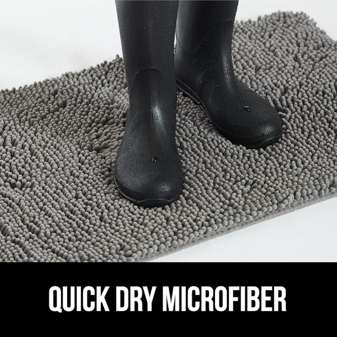 GORILLA GRIP SoakSTOPPER Dog Door Mat, 48x30 Machine Washable Rug Absorbent Doormat Captures Moisture Mud Dirt, Quick Dry Soft Chenille Entryway Rugs Indoor Entrance Mats for Dog Paws, Grey