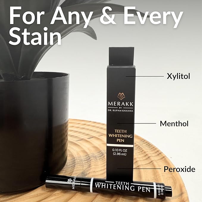 MERAKK Teeth Whitening Pen for Sensitive Teeth - Made in USA - Doctor Formulated Carbamide Peroxide Gel with Xylitol & Menthol - Enamel Safe Professional Teeth Whitener - Travel Size (0.10 FL OZ)
