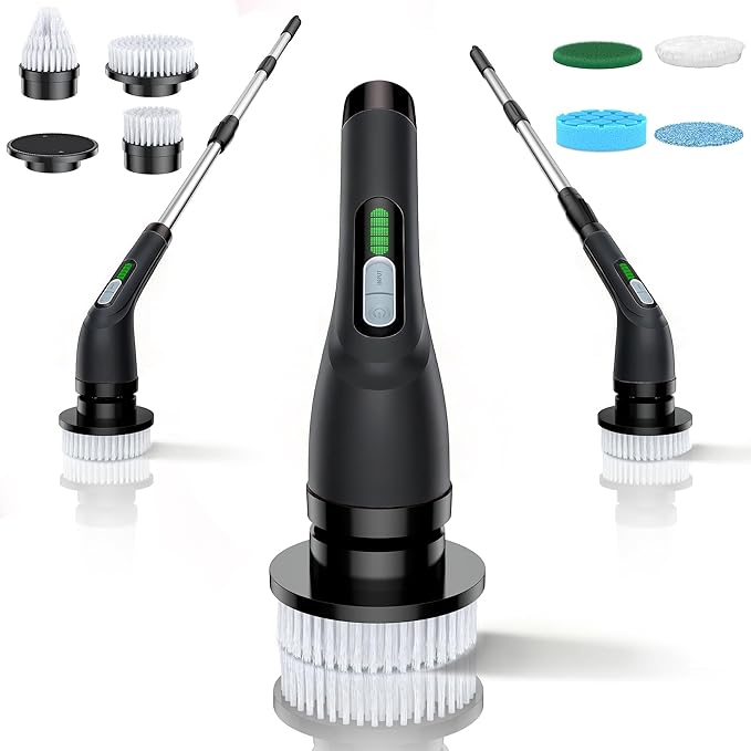 2 Pieces Electric Spin Scrubber - Cordless Bathroom Scrubber with 7 Brush Heads - Dual Speed IPX7 Waterproof Power Scrubber for Heavy-Duty Bathtub, Glass, Tile, and Car Cleaning