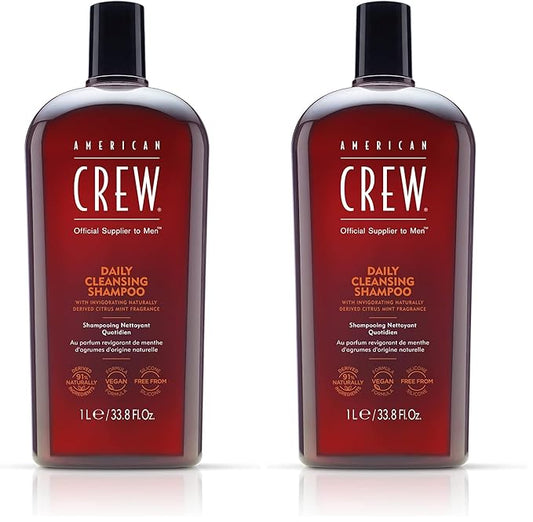 AMERICAN CREW Shampoo for Men,Daily Cleanser,Naturally Derived,Vegan Formula,Citrus Mint Fragrance,33.8 Fl Oz,(Pack of 2)