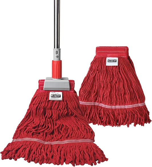 Heavy Duty Commercial Mop | 55.7" Stainless Steel Handle & 2 x 20.5 oz Looped-End Cotton Heads | Wet Mop for Home Garage Office Warehouse Floor Cleaning