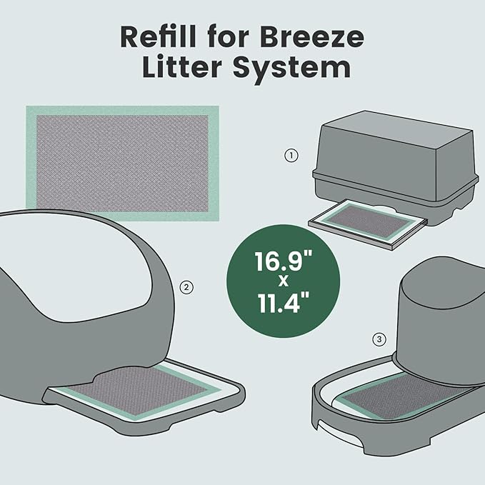 Cat Pads Refills for Litter Box, Lavender Scented 16.9"x11.4" Odor Control Cat Pee Pads with Activated Carbon for Breeze Litter System(20Counts/Green)