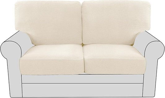H.VERSAILTEX Multi-Pieces Loveseat Covers for 2 Cushion Couch High Stretch Couch Cushion Covers Jacquard Textured Twill Fabric(2 Seat Covers Plus 2 Back Cushion Covers, Cream)