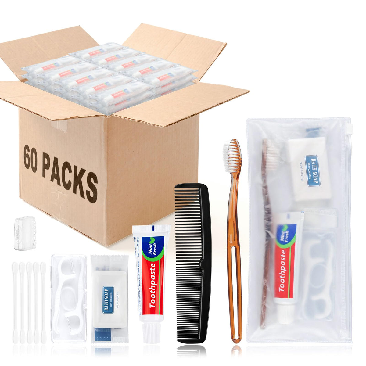 60 Pack Bulk Disposable Toothbrush Kit, Individually Wrapped - Image 1