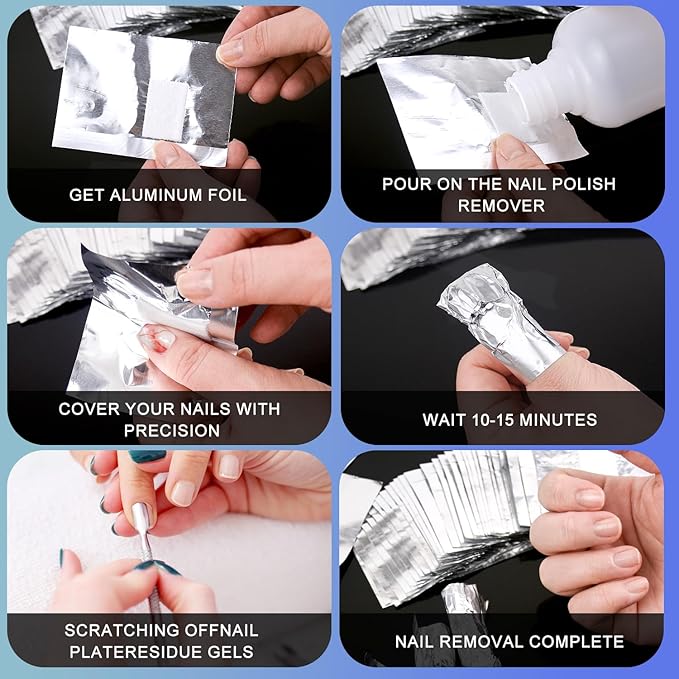 1000Pcs Nail Polish Remover Gel Nail Foil Wraps, Gel Nail Polish Wraps Removal Tool with Pre-attached Lint Free Cotton Pads