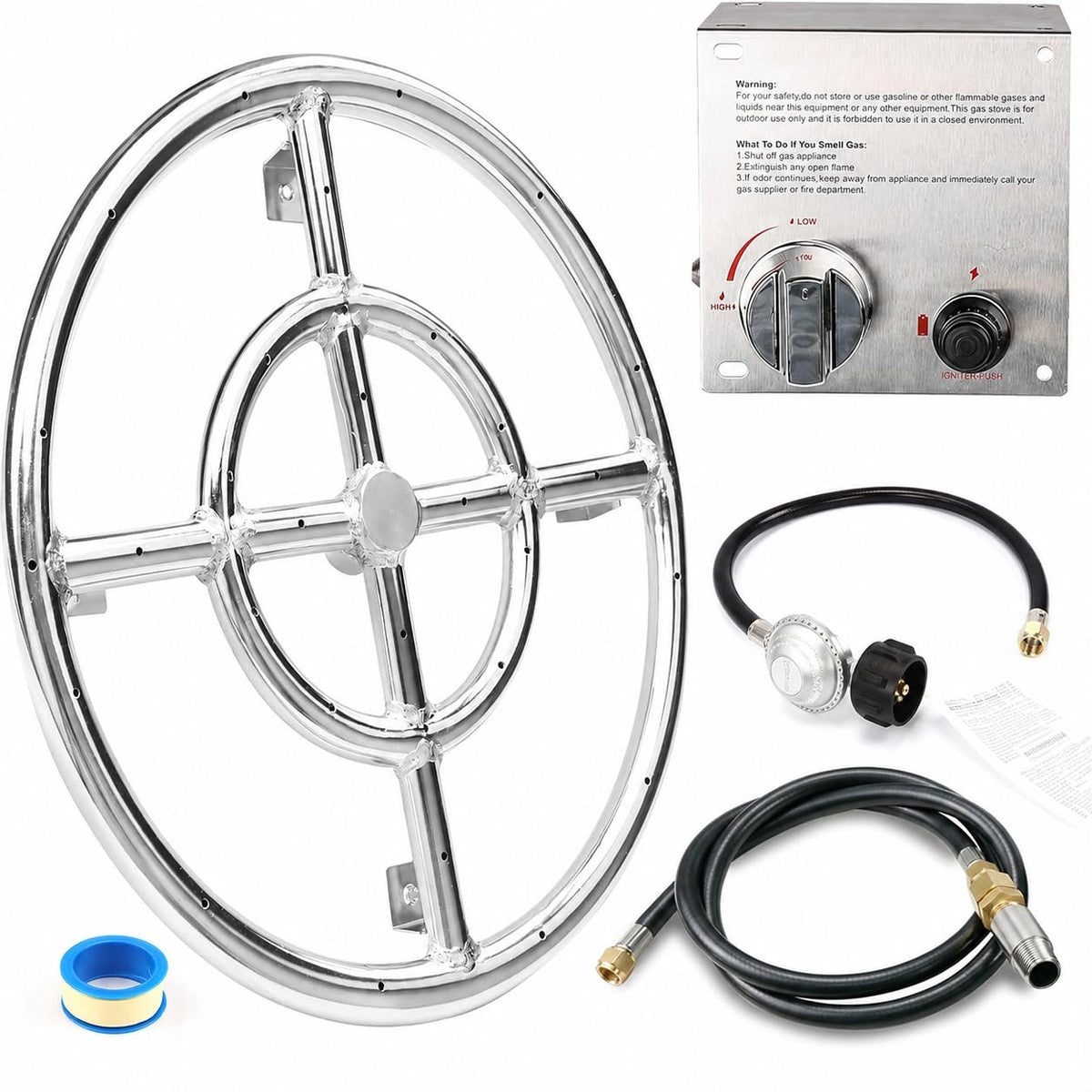GRISUN 12 Inch Fire Pit Burner Ring Kit, DIY Round Gas - Image 1