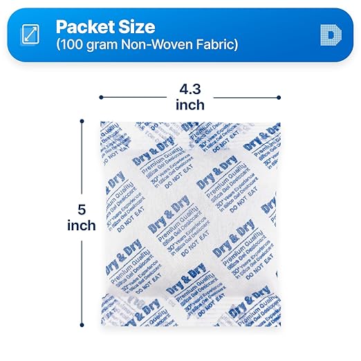 Dry & Dry 100 Gram [100 Packets] Silica Gel Packets Desiccants, Silica Packets - Rechargeable Silica Gel Packs, Desiccants Packets, Silica Gel