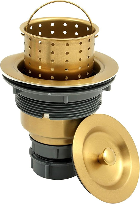 Gold Kitchen Sink Drain Assembly,Gold Sink Strainer with Removable Deep Waste Basket,Fit for Kitchen Sinks with Opening Size 3 1/2"