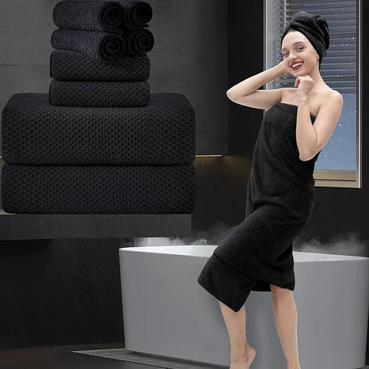 8 Piece Bathroom Towel Set Black |2 Oversized Large Bath Towels Sheet,2 Hand Towels and 4 Washcloths| 600GSM Ultra Soft Luxury Premium Towel Set Highly Absorbent Quick Dry Hotel Towel Collection