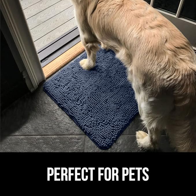 GORILLA GRIP SoakSTOPPER Dog Door Mat, 36x24 Machine Washable Rug Absorbent Doormat Captures Moisture Mud Dirt, Quick Dry Soft Chenille Entryway Rugs Indoor Entrance Mats for Dog Paws, Navy Blue
