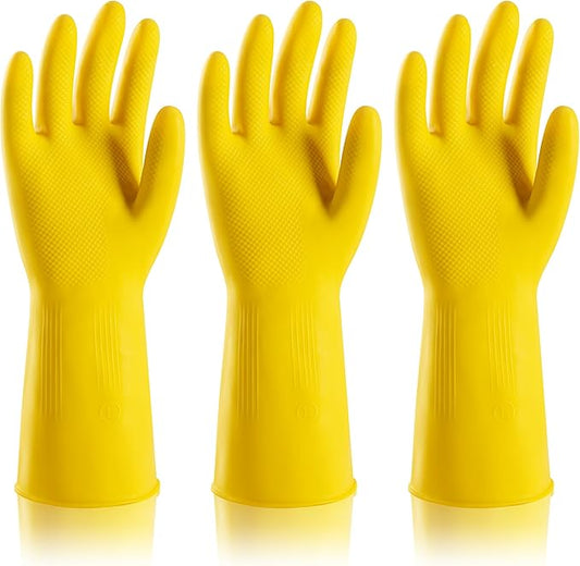 3 Pairs Rubber Dishwashing Gloves, Reusable Household Cleaning Gloves for Women Men, Kitchen and Bathroom Cleaning, Gardening, Pet Care, Extra Thickness, 20 Mil, 13", Heavy Duty, Non-Slip, S