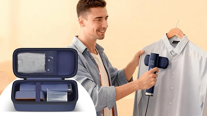 GWCASE Travel Steamer and Iron Carrying Case, Fits for DRFLASH/for Nesugar and Most Portable 2-in-1 Models Up to 10.25"x5"x4", Mesh Pocket for Accessories, Home & Travel Use (Blue-Case Only)