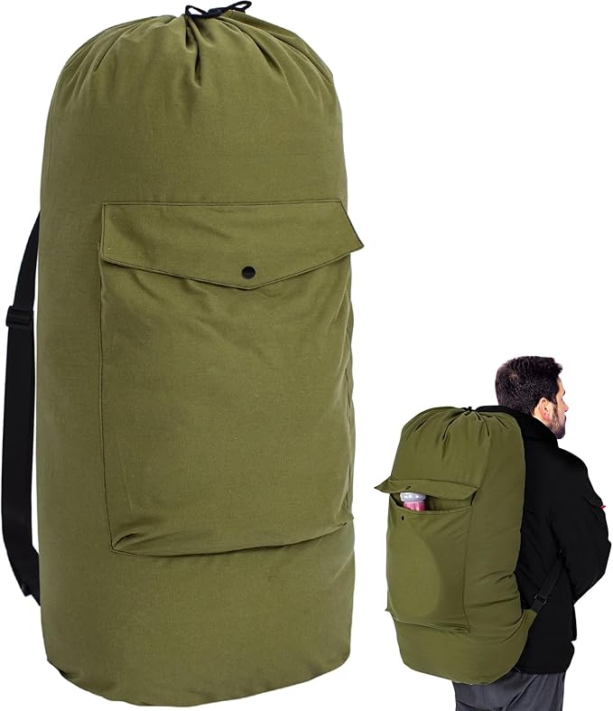 Sanlykate Canvas Backpack Laundry Bag - Extra Large Durable Dirty Clothes 2-3 Days Capacity with Adjustable Shoulder Strap & Front Pocket, for College Dorm, Apartment, Laundromats, Camping Travel
