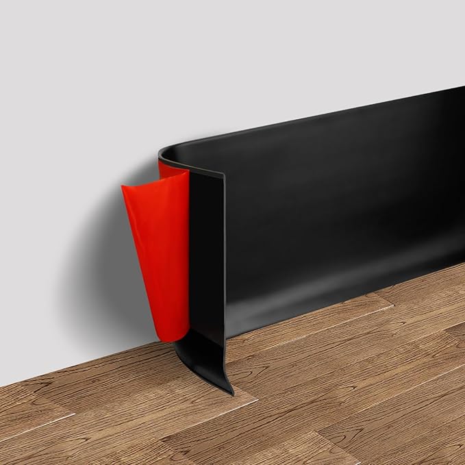 Vinyl Wall Base Baseboard Molding Trim 6" Flexible Self Adhesive Rubber Wall Base Moulding Trim Peel and Stick Design, 6 Inch x 60 Feet, Black