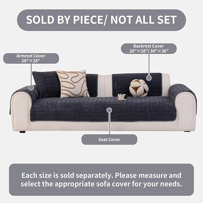 Velvet Sofa Covers Washable, Plush Warm Couch Cover for Loveseat, Funny Fuzzy Couch Covers for Pets&Kids, Non-Slip Sectional Sofa Cover(1PC, Dark Grey, 35.4"×47.2", Loveseat)