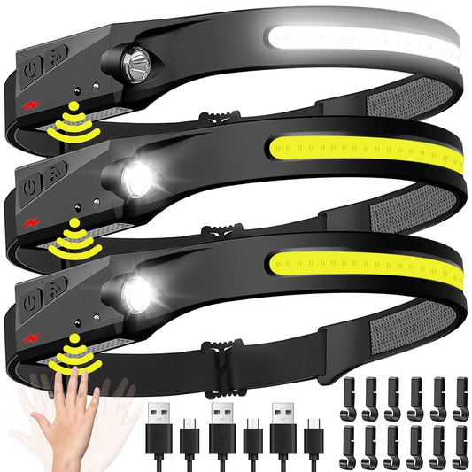Headlamp Rechargeable 3PCS, 230° Wide Beam Head Lamp LED - Image 1