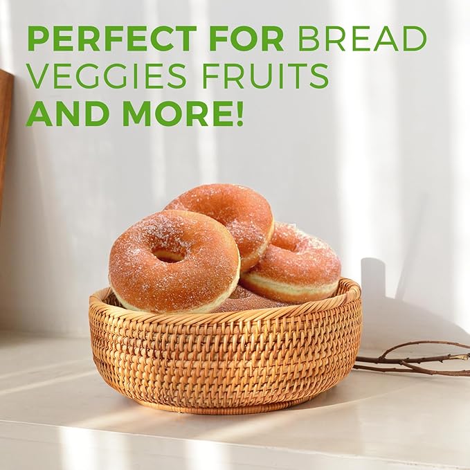 Rattan Bread Baskets for Serving - Woven Round Wicker 3 PK