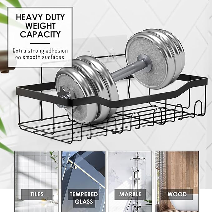 Clara Clark Bathroom Accessories Set - 28PC Bathroom Set with Adhesive Corner Shower Caddy Hanging, Bathroom Sets with Shower Curtain and Rugs, Green Shower Curtain Set with Bathroom Trash Can