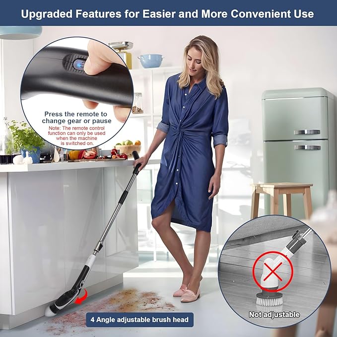 FIXM Electric Spin Scrubber with 4 Adjustable Angles & 11 Brush Heads, Effortless Cleaning for Bathroom, Tub, Tile, and Floors, Powerful, Lightweight & Cordless
