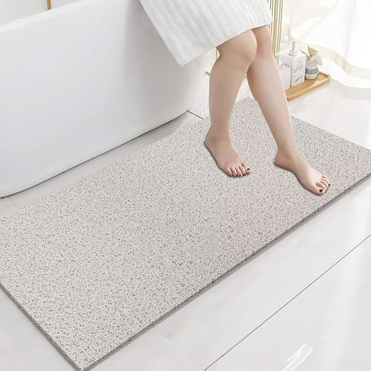 godehone Shower Mats Non Slip Without Suction Cups, PVC Loofah Bathroom Mats, Loofah Mats for Shower and Bathroom, Quick Drying, 17.1× 59 Inch, White