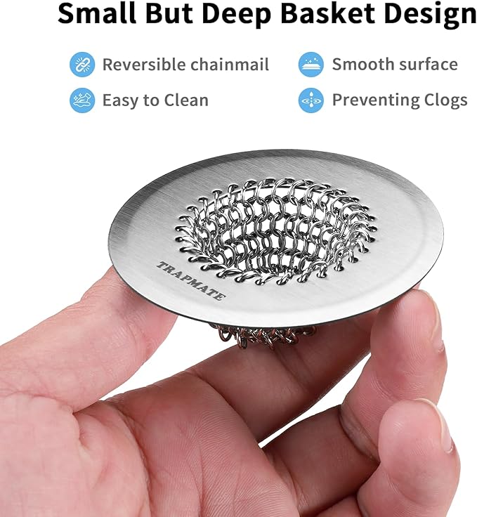 TRAPMATE Bathtub Stopper Drain Strainer Kit, Easy Clean Tub Shower Drain Hair Catcher, Anti-Clog Stainless Steel Sink Cover, Drain Protector for Bathroom Sink & Wash Basin (Patented Product)
