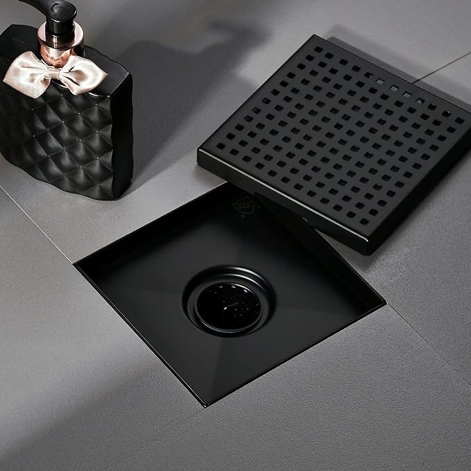 ELLO&ALLO 6 Inch Square Shower Floor Drain with Flange,Removable Quadrato Pattern Grate, SUS 304 Stainless Steel in Oil Rubbed Bronze