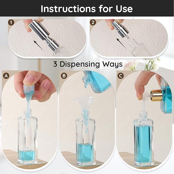 Segbeauty 20pcs 0.69oz Perfume Spray Bottle Refillable, Travel Perfume Atomizer Glass Spray Bottles, 20ml Bulk Mini Travel Cologne Sprayer Empty with Refill Kit, Portable Fragrance Atomizer Sprayer