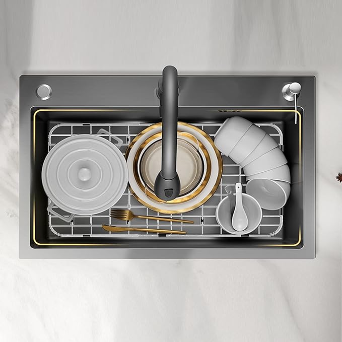 Stainless Steel Sink Protector 25-1/8" x 12-7/8" with Center Drain, Metal Sink Rack for Bottom of Sink, Kitchen Sink Grate and Sink Protectors with Sink Strainer (25-1/8" x 12-7/8" - Center Drain)