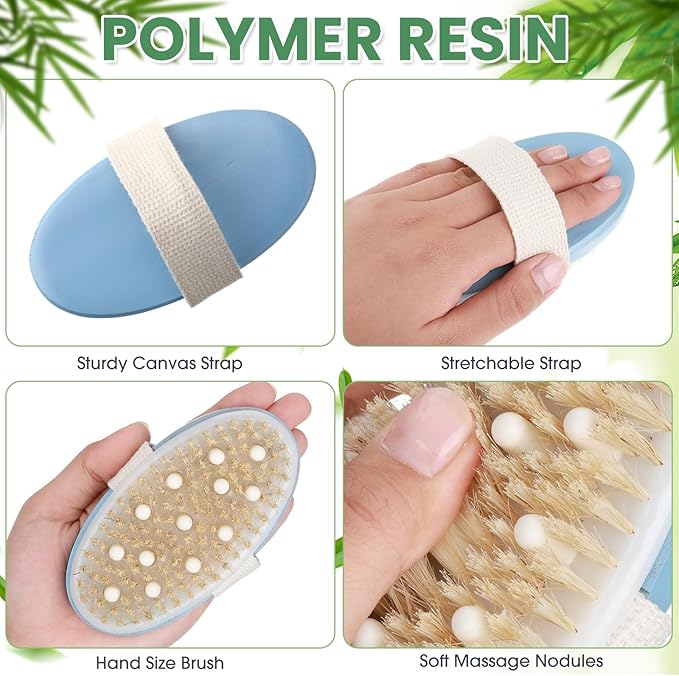 Gejoy 10 Pcs Dry Brushing Body Brush for Lymphatic Drainage Exfoliating Brush with Massage Nodule Dry Skin Body Scrubber Cellulite Shower Circulation Dead Exfoliator (4.92 x 2.56 Inches,Sky Blue)