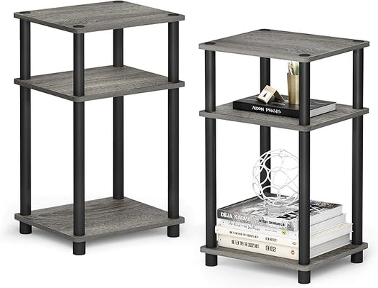 Furinno JUST Side Table Set of 2, 3-Tier End Tables, Open Shelves Night Stand, Nightstand, Toolless Assembly, for Living Room, Bedroom, French Oak