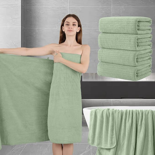 Extra Large Bath Sheet Set of 4,Ultra Soft Fluffy Towel,35”x 70”Oversized Bath Towel Set,Premium Microfiber Bathroom Towel Set Highly Absorbent Quick Dry Shower Towel for Bathroom,Hotel,Spa (Green)