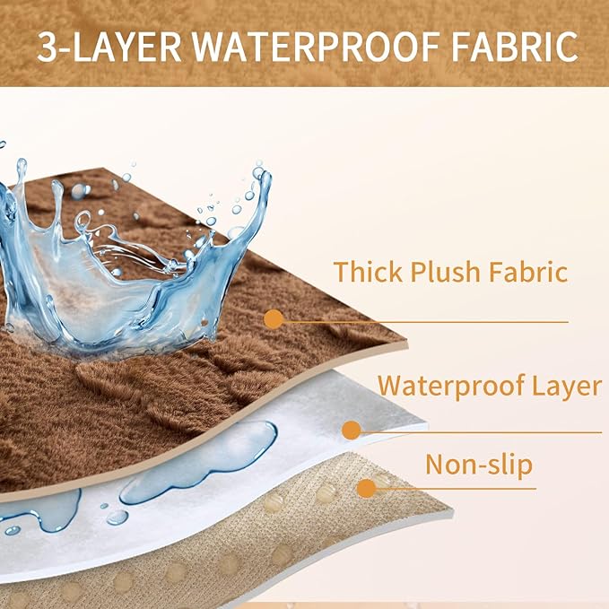 Waterproof Couch Cover for Dogs Washable,Fuzzy Pet Couch Covers for Sofa,Thick Soft Dog Mat Non-Slip Couch Covers for 3 Cushion Couch Sofa Pet Friendly (Brown, 23 * 23(2pcs))
