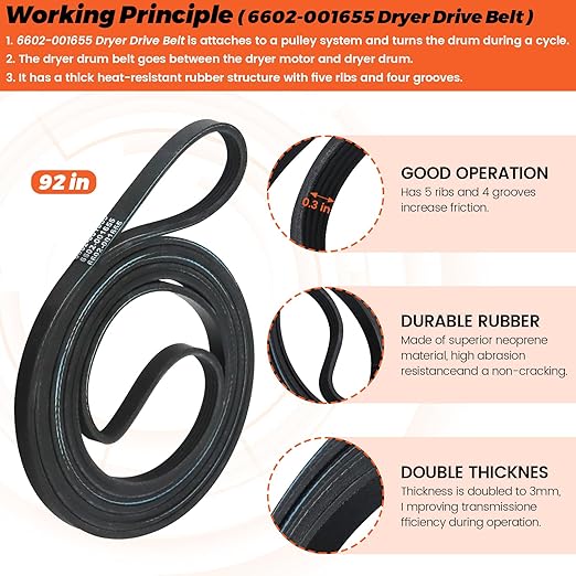 Upgraded Dryer Repair Kit by Beaquicy Replacement for Samsung Dryer Includes DC97-16782A Samsung Dryer Roller, 6602-001655/5ph2337 Dryer Belt, DC93-00634A Idler Pulley and DC61-01215B Spring