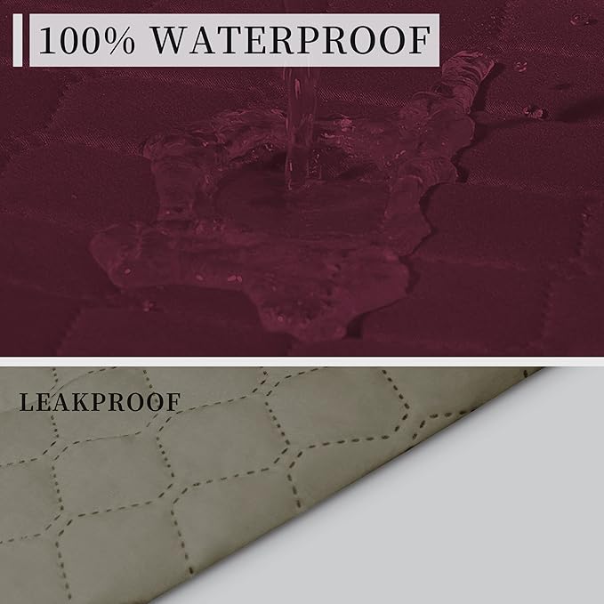 ISSUNTEX Double Protection 100% Waterproof Recliner Covers for Living Room, Reversible Furniture Protector Recliner Couch Sofa Slipcover for Dogs, Pets, Kids (Recliner, Wine/Beige)