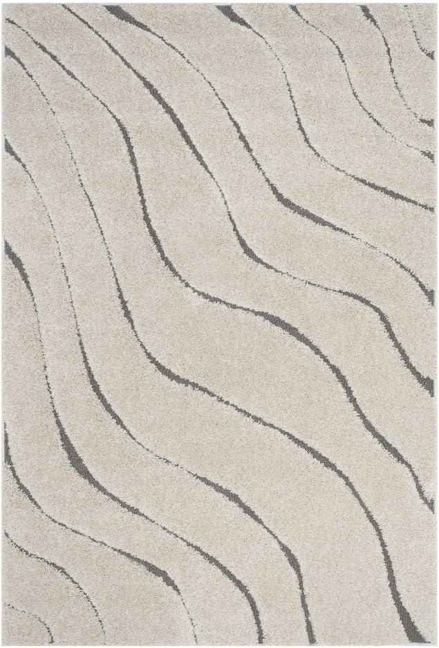 SAFAVIEH Florida Shag Collection Area Rug - 6'7" Square, Cream & Grey, Non-Shedding & Easy Care, 1.2-inch Thick Ideal for High Traffic Areas in Living Room, Bedroom (SG472-1180)