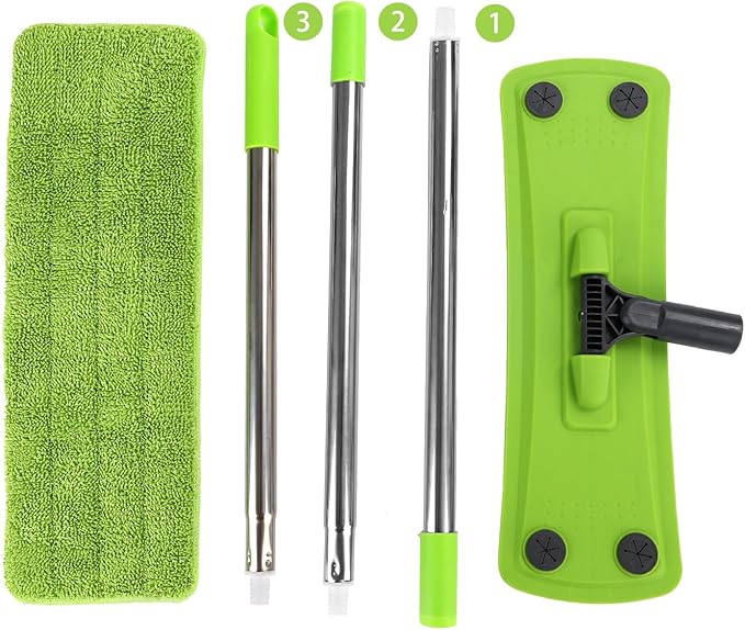 Green Mop, Flat Mops for Floor Cleaning with Long Handle, Small Dry Mops, Home Floor Cleaning Mop Tool for Wood/Tile/Laminate/Marble