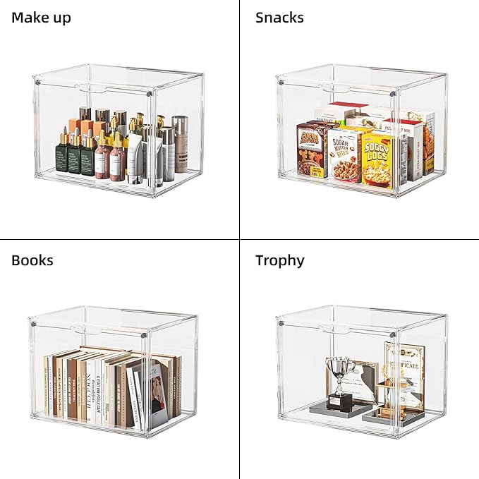 Clear Acrylic Display Case, Extra Large Stackable Storage Bins Magnetic Attraction Lids, 1 Pack Acrylic Box Showcase for Collectibles, Figures, Cosmetic, Purse, Handbag, Wallet, 10.7x10.2x14.2 inch