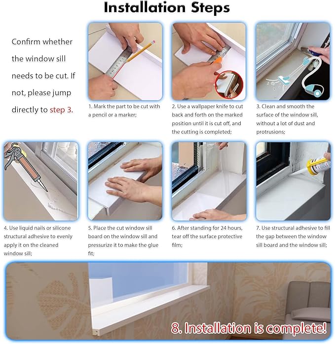 White Window Sill Protector 36 inch Wide, 6 inch Deep Waterproof PVC Window Sills Cover Board, Cuttable Windows Replacement Plate for Decor