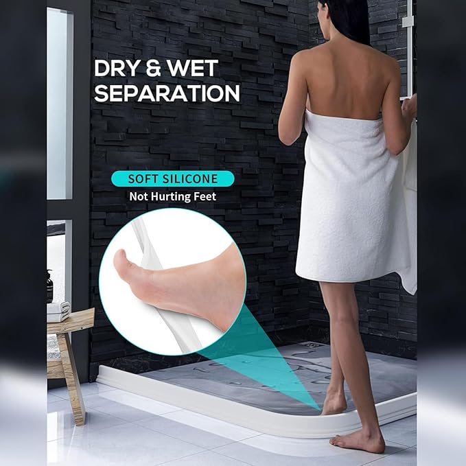 Hi-Na 3ft/5ft/6ft/8ft10ft Collapsible Shower Threshold Water Dam Water Barrier for Shower and Water Stopper Keeps Water Inside Water Threshold for Wet and Dry Separation (10ft, White)