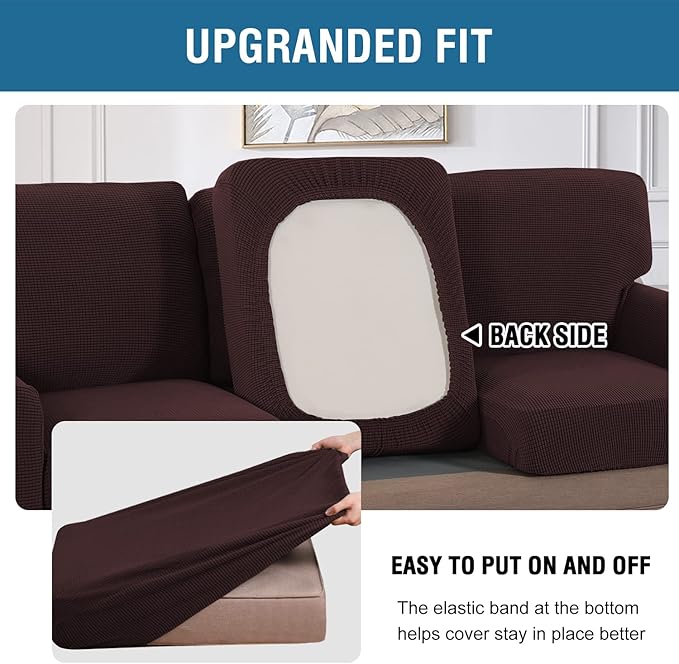 H.VERSAILTEX Multi-Pieces Sofa Covers Stretch Couch Covers Form Fitted Seats and Back Cushions Covers (3 Seat Covers Plus 3 Back Cusion Covers, Bonus 2 Armrest Covers), Chocolate