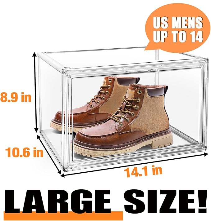10 Pack Acrylic Shoe Storage, Size 15 Acrylic Sneaker Box Clear Stackable Shoe Display Case with Magnetic Door, Dustproof Storage Bin for Shoes Hat Figure Collectible in Entryway, Closet, Underbed