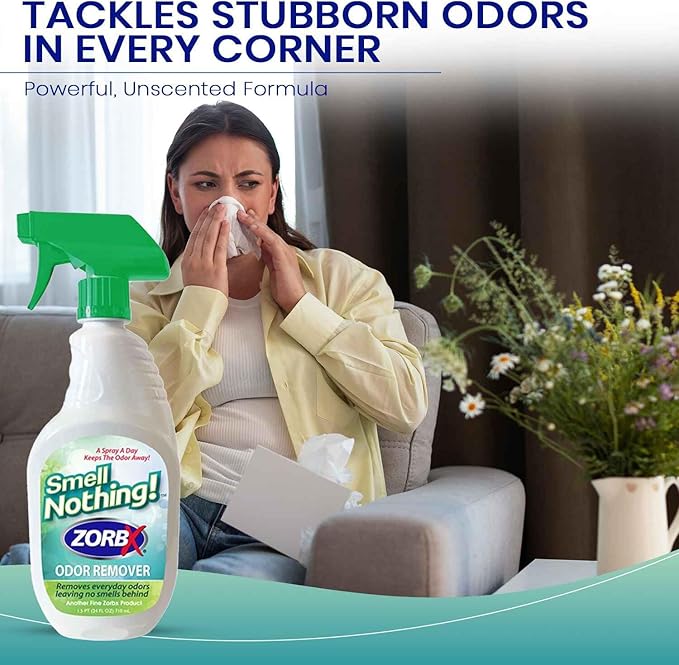 ZORBX Smell Nothing Odor Remover Spray 24 FL Oz – Unscented & Perfume Free Odor Absorber for Strong Odors - Advanced Odor Neutralizer & Pet Odor Remover for Couch, Car, Carpet & Diaper Pail Smells