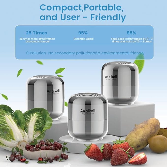 Effective Fridge Deodorizer – 2 Pack Refrigerator Odor Eliminator, Lasts 10 Years, Chemical-Free Fresh Odor Eliminator Kit, More Effective Than Baking Soda, for Kitchen Appliances, Closet, Car,Silver