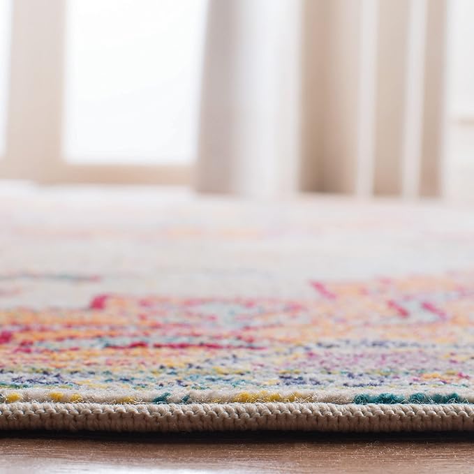 SAFAVIEH Crystal Collection Runner Rug - 2'2" x 13', Light Blue & Fuchsia, Medallion Distressed Design, Non-Shedding & Easy Care, Ideal for High Traffic Areas in Living Room, Bedroom (CRS501B)