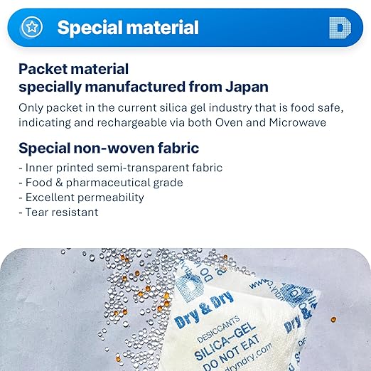 Dry & Dry Orange Indicating Silica Gel Packets Desiccants - Food Safe Silica Gel, Desiccant Packs for Food Storage - 6 Packets (50 Gram)